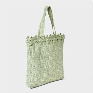 Green Woven Straw Tote Bag